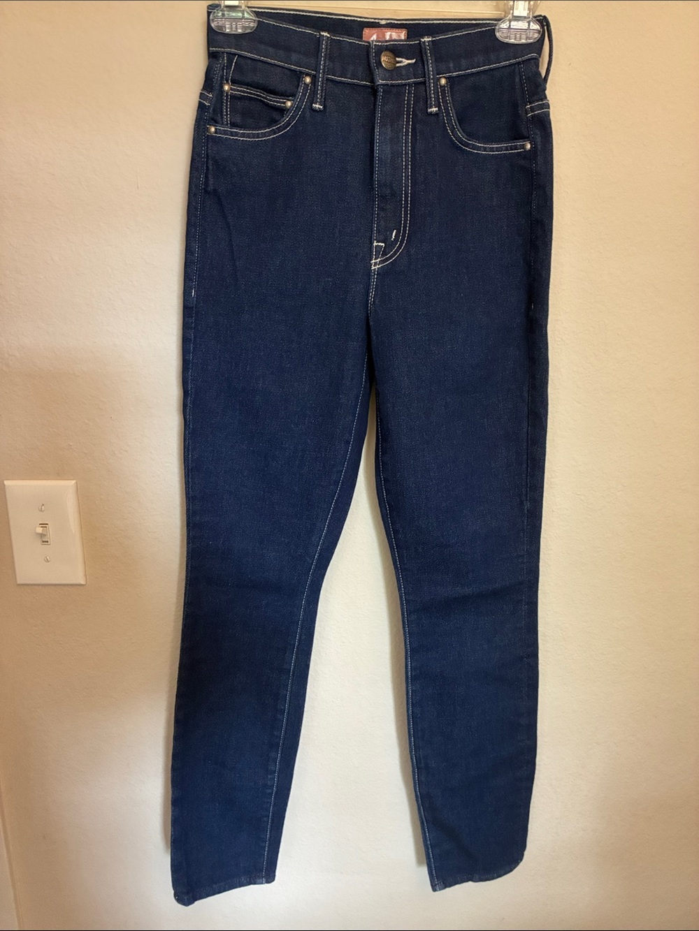 Mother Denim The Swooner High Rise Ankle Skinny - White Stitching size 23